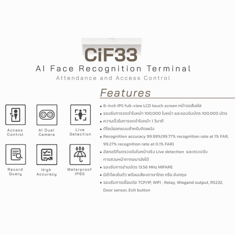 เครื่องสแกนใบหน้า รุ่น CiF33