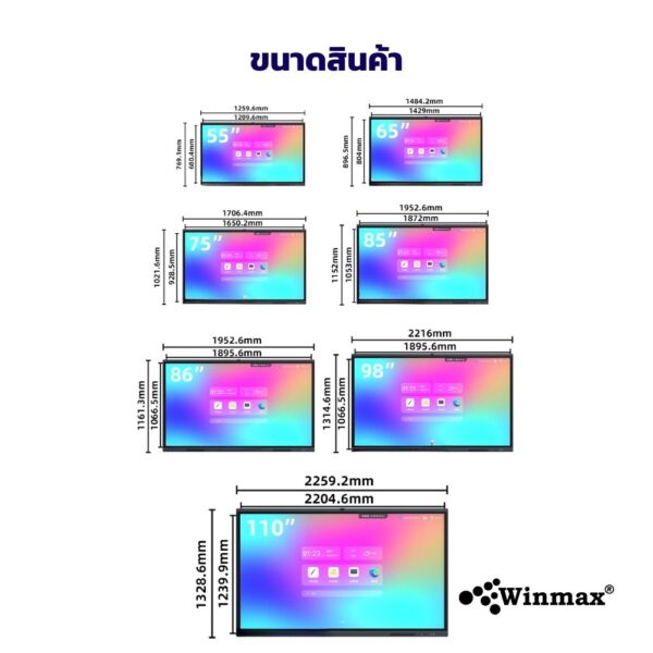 จออินเตอร์แอคทีฟไวท์บอร์ด 2CPU 2in1 Windows / Androids OS สำหรับการเรียนการสอน 75 นิ้ว 4K Winmax รุ่น Win-ICR32-75