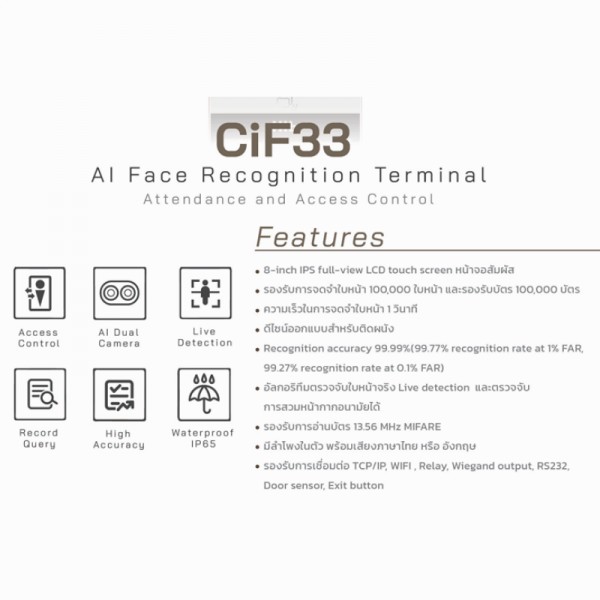 เครื่องสแกนใบหน้า รุ่น CiF33