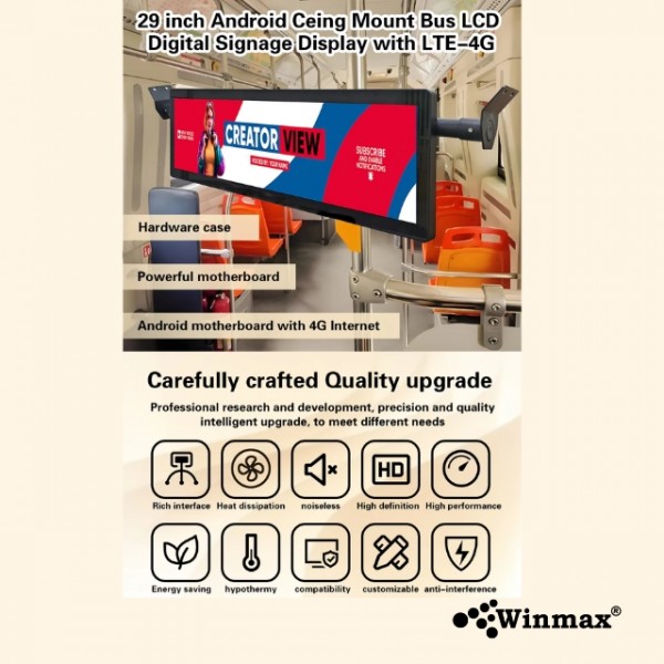 จอโฆษณาดิจิตอลบนรถโดยสาร Bus ceiling mount LCD digital signage ขนาด 29 นิ้ว WINMAX รุ่น WIN482