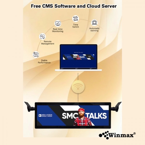 จอโฆษณาดิจิตอลบนรถโดยสาร Bus ceiling mount LCD digital signage ขนาด 29 นิ้ว WINMAX รุ่น WIN482