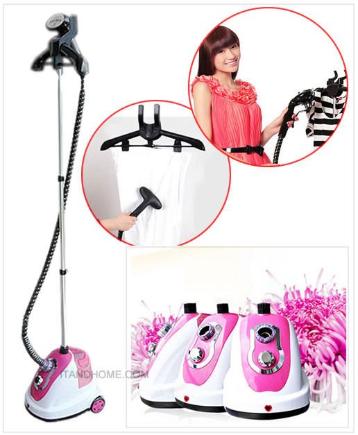 เตารีดไอน้ำ เครื่องรีดผ้าไอน้ำ เครื่องรีดแบบแขวนผ้า สีชมพู