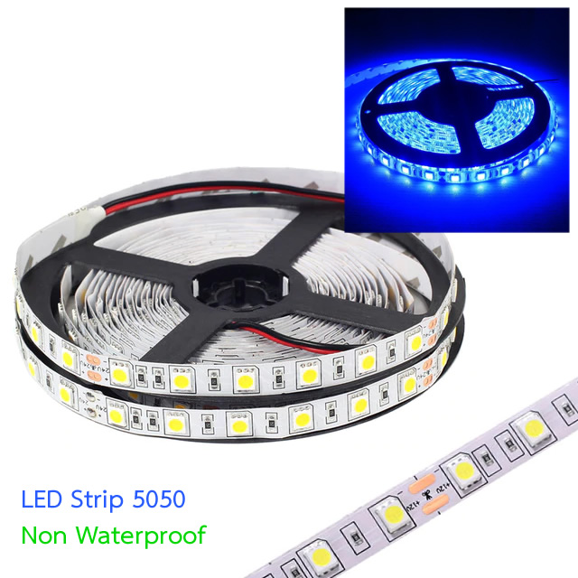 ไฟแอลอีดีแบบเส้น LED Strip Ribbon ยาว 5 เมตร สีน้ำเงิน SMD5050 ไม่กันน้ำ