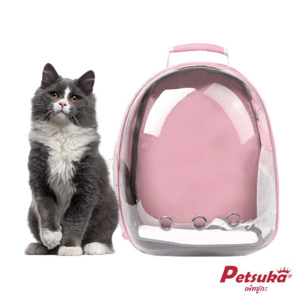 กระเป๋าสะพายสัตว์เลี้ยง Petsuka แบบแคปซูลอวกาศ ด้านหน้าโปร่งใส สีชมพู