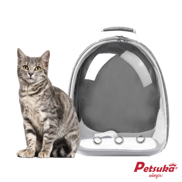 กระเป๋าสะพายสัตว์เลี้ยง Petsuka แบบแคปซูลอวกาศ ด้านหน้าโปร่งใส สีเทา