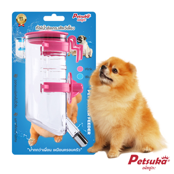 ที่ให้น้ำสัตว์เลี้ยงติดกรง Petsuka ขนาด 350ml สีชมพู