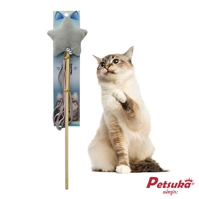 ไม้ล่อแมว ของเล่นแมว Petsuka รูปดาวนุ่มฟู สีเทา