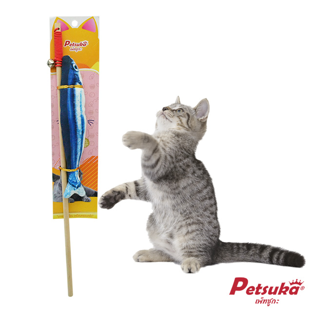 Petsuka Soft Fabric Realistic Fish Cat Teaser Stick 