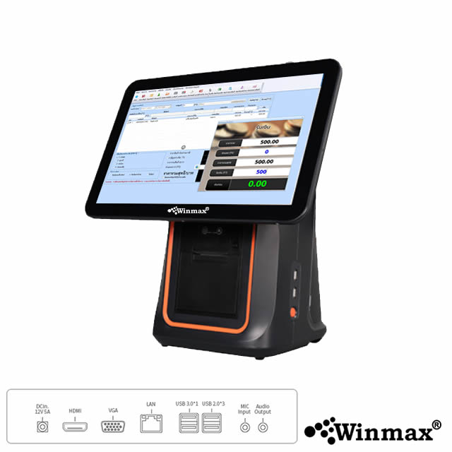 Point of Sale Touch Screen 15.6 inch With Customer Display and Thermal Printer 80 mm.