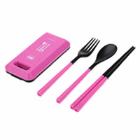 Tableware Set Spoon Fork Chopsticks Plastic Box Pink
