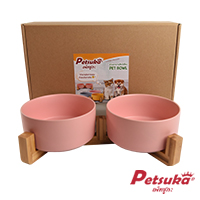 Petsuka Pet Bowl Ceramic Dual Pink Color