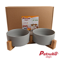 Petsuka Pet Bowl Ceramic Dual Gray Color