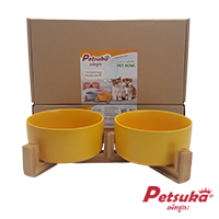 Petsuka Pet Bowl Ceramic Dual Yellow Color