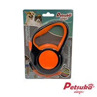 สายจูงอัตโนมัติ Petsuka สะท้อนแสง ปรับระยะสายได้ สีส้ม