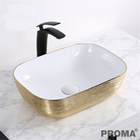 Rectangle White Electroplate Gold Countertop Basin Sink
