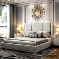 Luxurious Leather Metal Bed with Storage Compartment