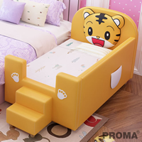 Wooden Leather Upholstered Bed Cartoon Kid Bed