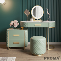 Dressing Table Leather and Stainless Steel with Mirror and Stool