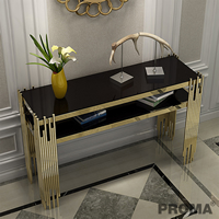 Luxury Glass Top Golden Stainless Steel Base Console Table
