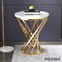 Stainless steel White Metal Round Marble Coffee Tables