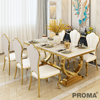 Luxury Gold Metal Dining Table Set Comes With 6 Luxurious Chairs