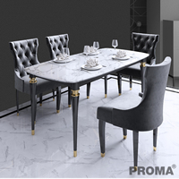 Gold Steel Frame 6 Chairs Dining Room Table Set