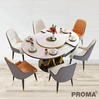 Dining Set Stainless Steel Legs Round With 6 Chairs