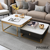 Stainless Steel Base Coffee Table with Storage Drawers