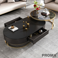 Luxury Modern Tea Table Black Oval Glass