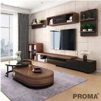 Iron Frame Walnut Color Tempered Glass Coffee Table Set