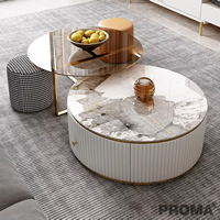 White Sintered Stone Luxury Gold Marble Glass Coffee Table