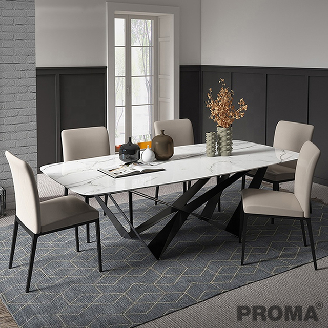 Marble Top Metal Leg Dining Table Set