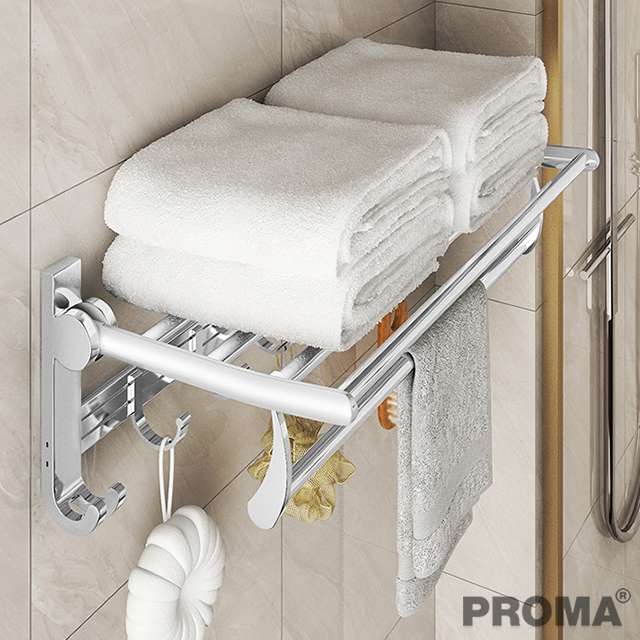 Space Aluminum Towel Rack Shelf Toilet Hanging Rod Wall