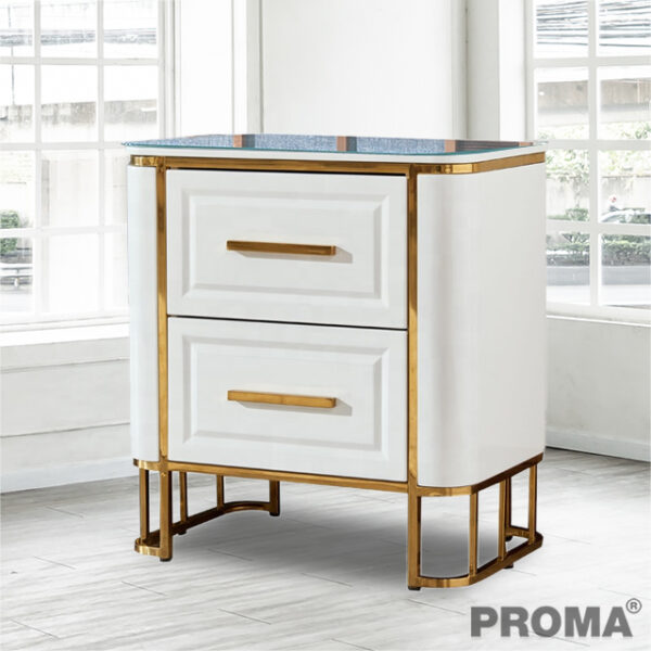 Bedside Cabinet Table Large 2 Drawers Modern Luxury