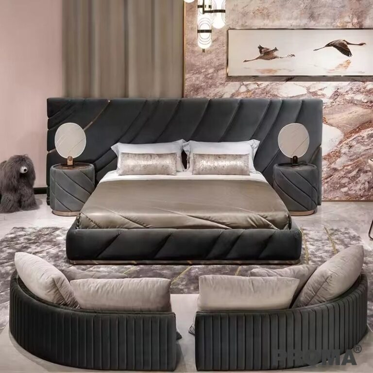 Fabric Bed, Headboard Made From Luxurious, High Quality Italian Leather