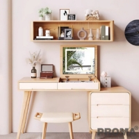 Integrated Nordic design wooden dressing table with folding mirror