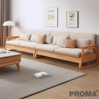 Nordic-Japanese style small and medium-sized solid wood fabric sofa living room