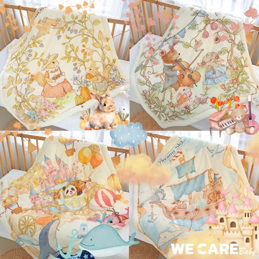 ผ้าห่มเด็กทารกออร์แกนิกจากผ้าฝ้ายแท้ 100% สัมผัสนุ่ม ระบายอากาศดี ลายน่ารัก WE CARE รุ่น CozyCloud