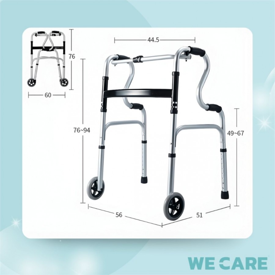 ไม้เท้าพยุงเดินวอร์คเกอร์ WE CARE แบบ 4 ขา มีล้อช่วยเดิน ไม้เท้าผู้สูงอายุ รุ่น EzyWalk