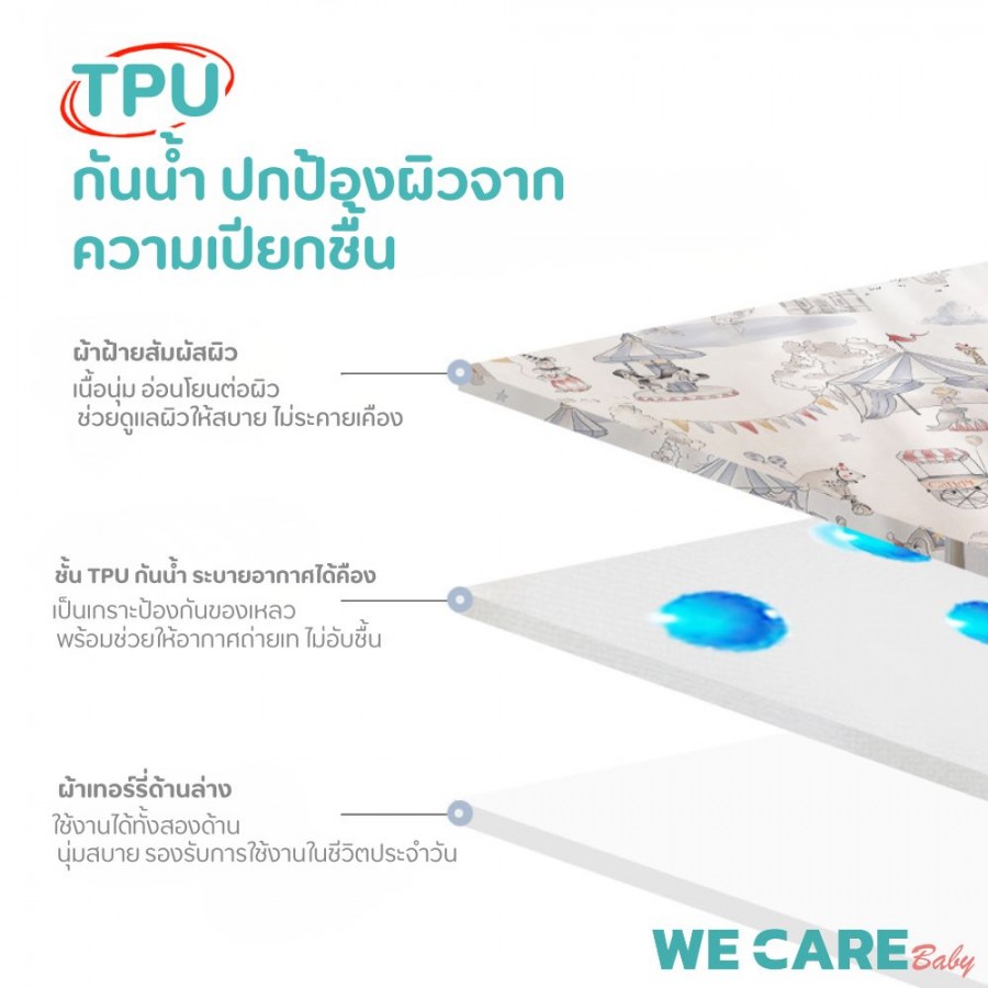 แผ่นรองฉี่เด็กทารก ผ้าฝ้ายสัมผัสนุ่ม แผ่นรองกันเปื้อน แผ่นรองที่นอน ซึมซับดี มีชั้นกันน้ำ WE CARE รุ่น CozyGuard