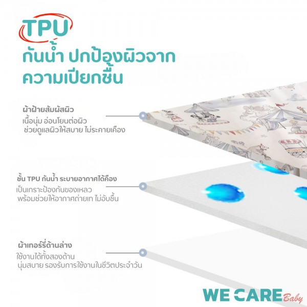 แผ่นรองฉี่เด็กทารก ผ้าฝ้ายสัมผัสนุ่ม แผ่นรองกันเปื้อน แผ่นรองที่นอน ซึมซับดี มีชั้นกันน้ำ WE CARE รุ่น CozyGuard